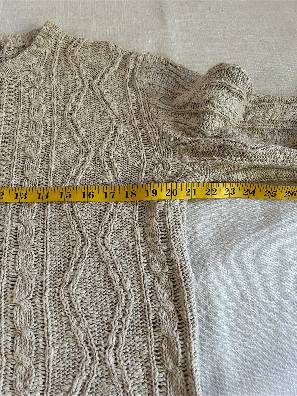Vintage Banana Republic Sweater Linen/Cotton Cable Knit Medium Oatmeal Fisherman - Picture 6 of 13